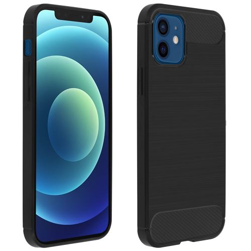 Avizar Coque pour iPhone 12 / 12 Pro Protection Souple Carbone Métal Brossé Noir