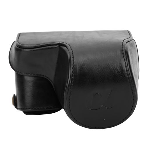 Sac de Caméra en Cuir PU Étui avec Bandoulière pour Sony A6400 ILCE-a6400 Noir