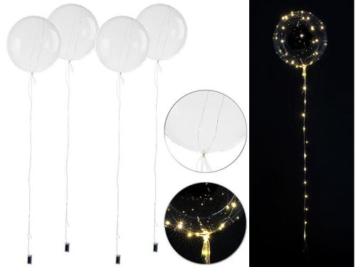 Infactory : 4 ballons transparents Ø env. 20 cm avec guirlande à 40 LED -Blanc chaud