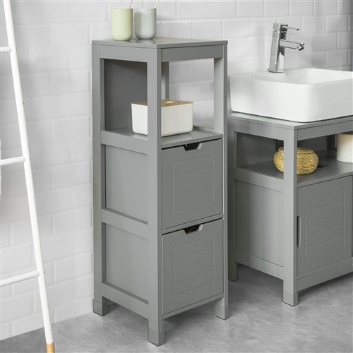 SoBuy® FRG127-SG Meuble Bas de Salle de Bain Armoire Toilette– 1 étage et 2 tiroirs -Gris
