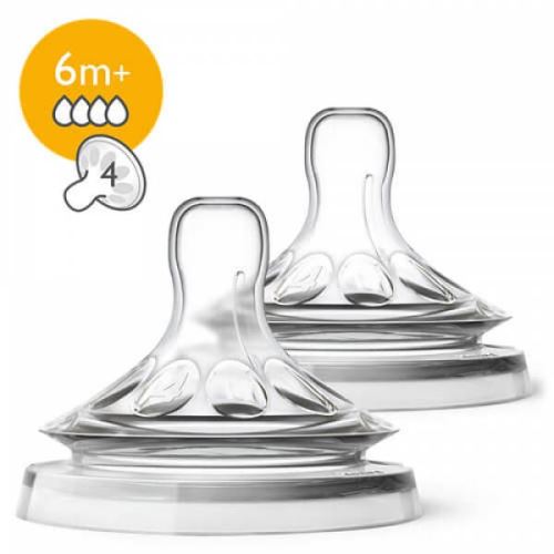 Lot de 2 tétines natural 6 mois + 4 trous débit rapide - philips avent