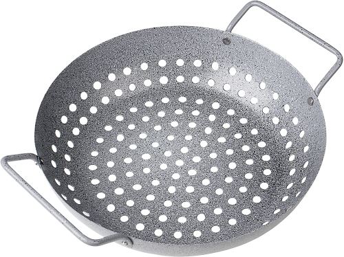 Rustler - Panier Grill rond en Fer avec Revêtement anti-adhésif - Effet Pierre - Parfait pour Légumes, Poissons ou Fruits de mer - 28 x 22,5 x 7 cm - Utilisable au Four et avec tous types de Barbecues