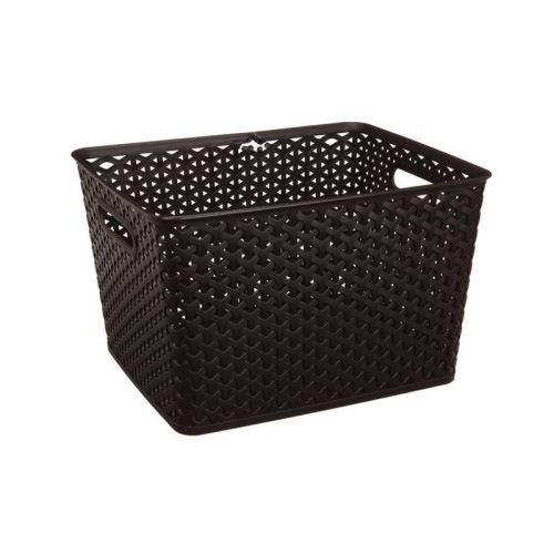 panier de rangement empilable - rectangulaire - effet rotin - style chocolat - 18 l