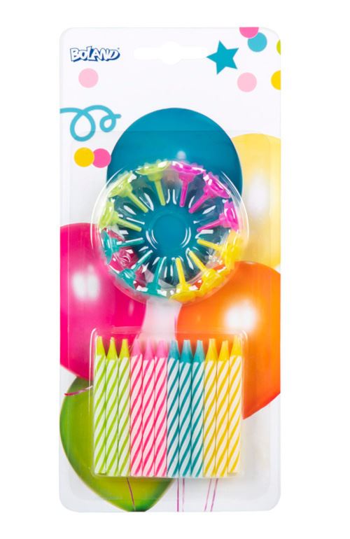 Boland bougies multicolores avec porte cire 36 pièces