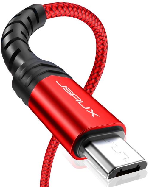 Lot de 2 câbles USB / micro USB en nylon tressé. Longueurs 1m et 2m. Noir et rouge