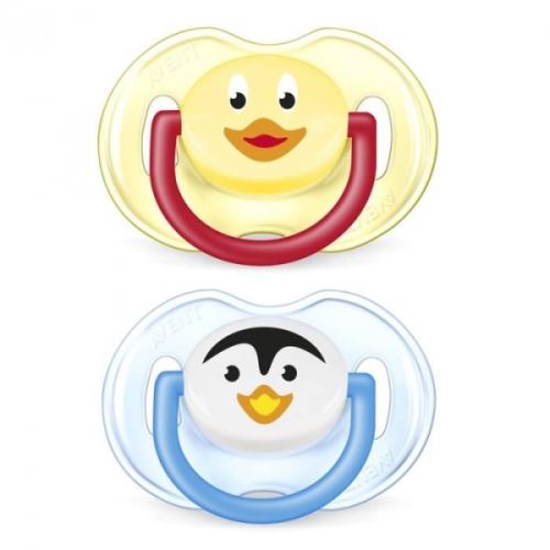 Lot de 2 sucettes animaux 0/6 mois pingouin et poussin - philips avent