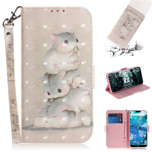 Etui en PU flip spot lumineux décoratif hamsters pour votre Nokia 7.1