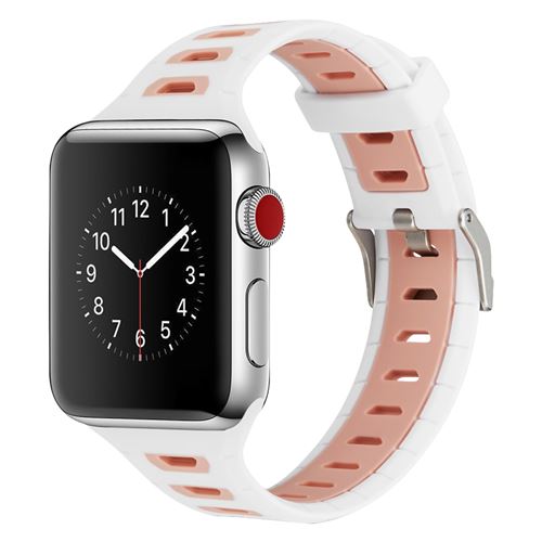 Bracelet Apple Watch 42 et 44 mm Sport ajustable en Silicone - Blanc et Rose