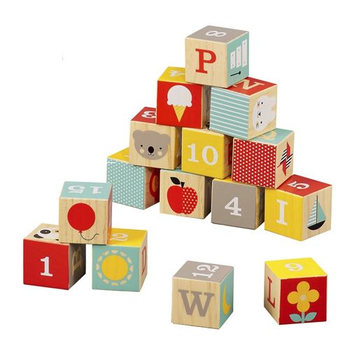 Petit Collage cubes de construction en bois ABC 15 pièces