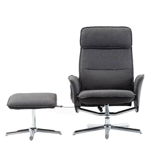vidaXL Fauteuil de massage avec repose-pied Gris foncé et noir Tissu