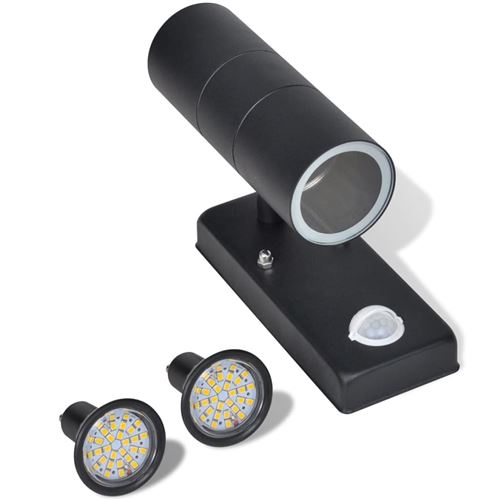 Cilindervormige RVS LED wandlamp met bewegingssensor zwart