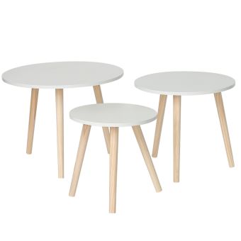 Ensemble De Table Basse Lot De 3 Tables Basse Ronde Pieds En Pin Zada Blanche Achat Prix Fnac