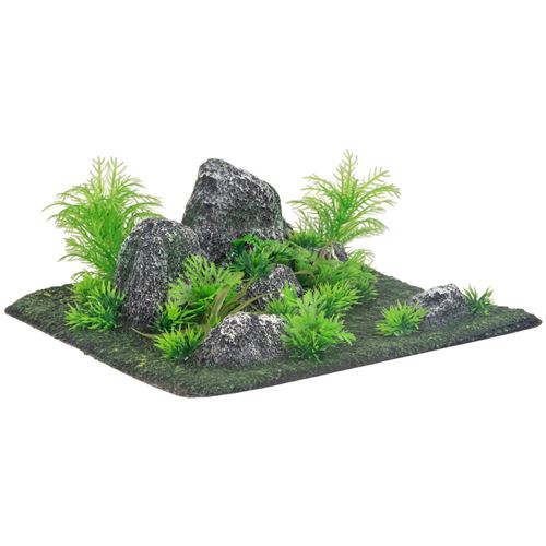 Décoration condroz quadrilatère roche + plante. 29 x 29 x 10 cm. aquarium.