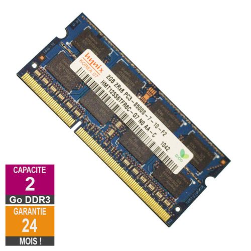 Barrette Mémoire 2Go Ram Ddr3 Hynix Hmt125S6Tfr8C-G7 So-Dimm Pc3-8500 1066Mhz 2Rx8