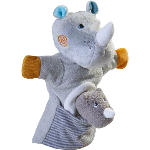 Haba marionnette à main Rhino avec bébé junior 30 x 22 cm polyester gris