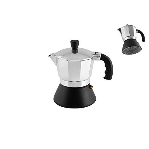 Home cafetière 3 tasses, fond induction, aluminium, argent noir, 12 x 11 x 17 cm