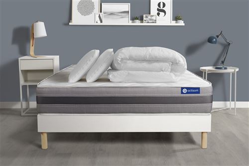 Non Communiqué Blanc Pack Prêt À Dormir Matelas Actiflex Relax Ressorts Ensachés+Mémoire De Forme 200X200 + Sommier Kit + 2Oreillers+Couette