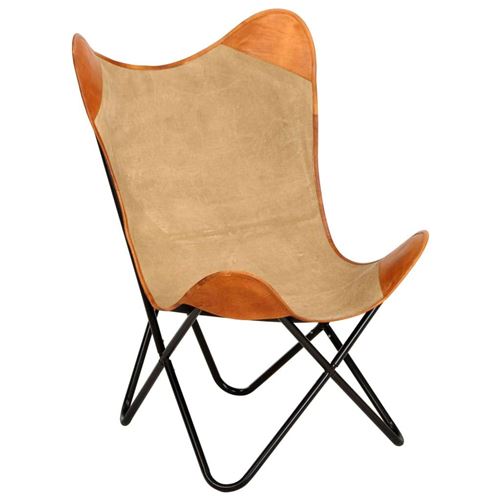 vidaXL Chaise papillon Marron Cuir véritable