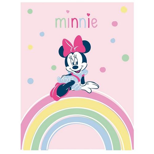 Plaid polaire minnie arc en ciel fond rose 100x140cm