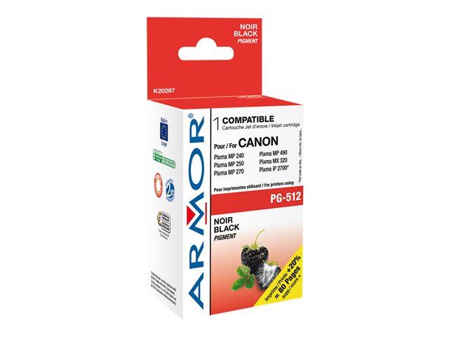 Lot De 2 Cartouches D'encre Noire Remanufacturées PG 512 - Compatible Canon Pixma MP250, IP2700, MP230, Etc. - Neuf