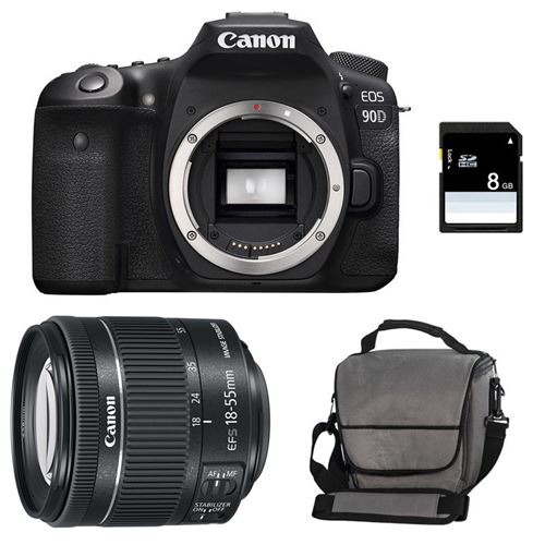 Canon appareil photo reflex eos 90d + 18-55 is stm + sac + sd 8go