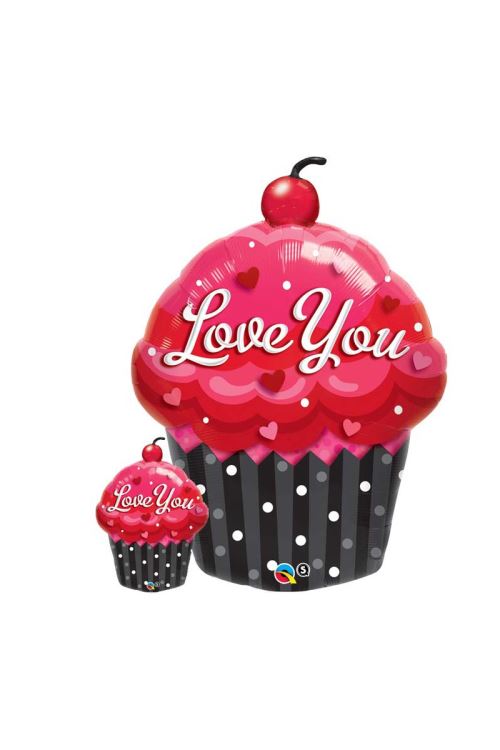 Ballon Aluminium Cupcake love You 89 Cm 35 Qualatex© - Rose - 35 / 89 cm