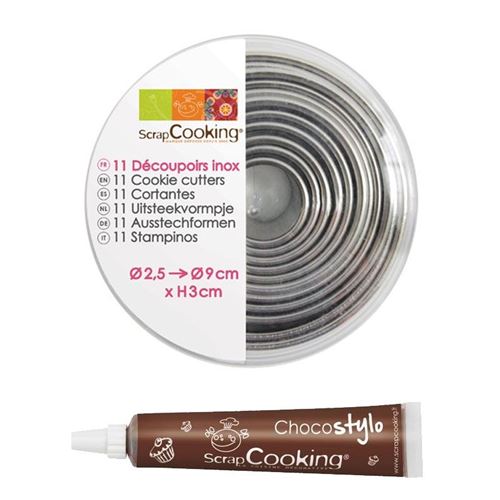 11 emporte-pièces ronds en inox + 1 Stylo chocolat offert - ScrapCooking