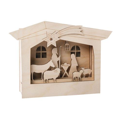 Rayher - Crèche de Noël à assembler - 24 x 24 x 6,3 cm - Bois - Image 3