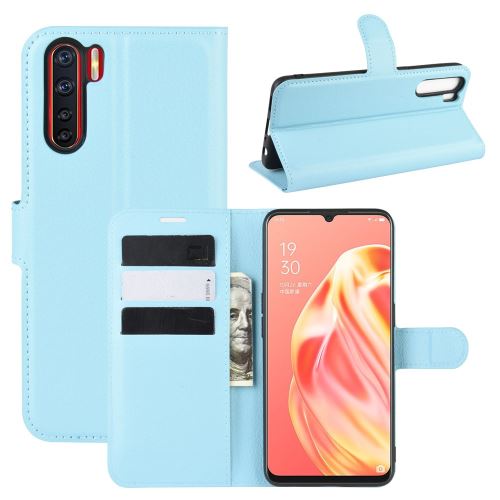 Etui en PU litchi avec support bleu pour votre OPPO A91