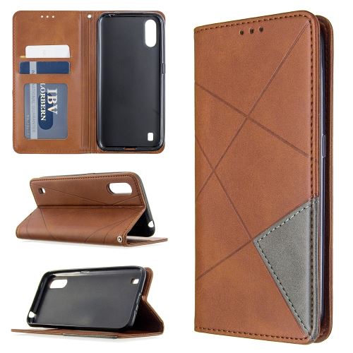 Etui en PU motif géométrique avec support et porte-cartes café pour votre Samsung Galaxy A01