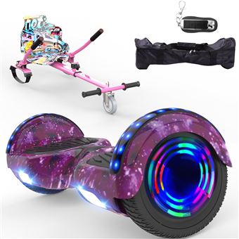 Hoverboard 6,5 pouces Gyropode Électrique Scooter Bluetooth Intégré LED Télécommande et Sac rose étoilé + Hoverkart rose - 1