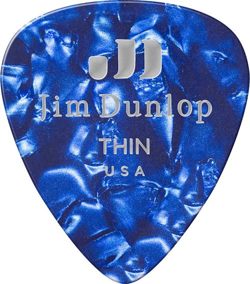 Dunlop 483P10TH - Médiators Genuine Celluloid Classic, Pack de 12, perloid blue, thin