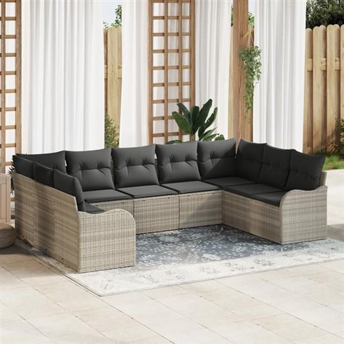 Vidaxl Gris/Clair Ensemble De Canapé De Jardin 9 Pièces Avec Coussins En Poly Rattan, Canapé De Jardin 2 Places Avec Coussins 3345862 - Image 3