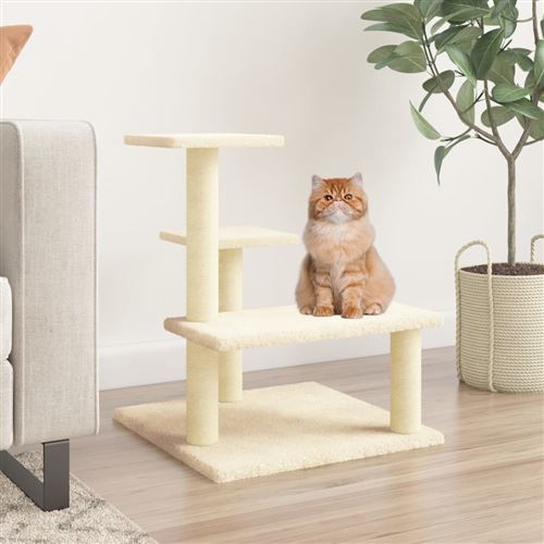 vidaXL Arbre à Chat avec Griffoirs en Sisal, Tour à Chat avec Plate-forme, Centre d'Activités pour Chaton, Arbre à Grimper Maison Intérieur, Crème 61 cm