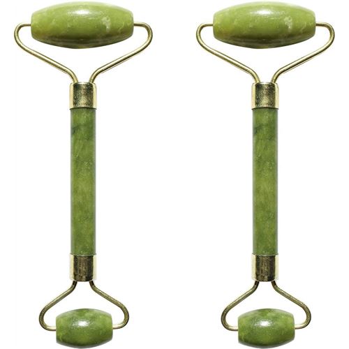  Set De 2 Masseurs Pour Visage En Pierre De Jade - Vert - L 14 X L 5 Cm