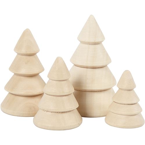 Creotime arbre de Noël en bois 3,5/4,5/5,5/6,5 cm clair 4 pièces