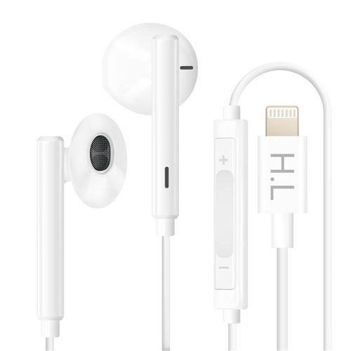 Ecouteurs Lightning pour iPhone Microphone Boutons de Commande Blanc