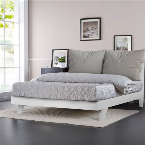Lit double 160x200cm design moderne avec lattes et coussins Rust King, Couleur: Blanc