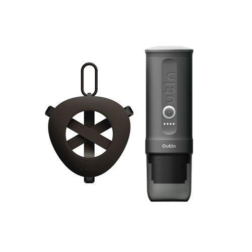 Kit Nano Machine &agrave; Expresso Electrique Portable + Support Portable - Gris Sid&eacute;ral - Camping, Voyage