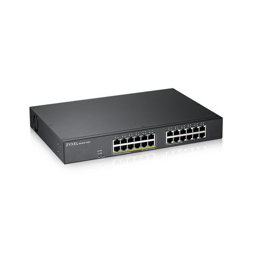 Zyxel Switch 24 ports Gigabit PoE Gestion intelligente Montage en rack 12 ports PoE+ avec une puissance de 130 Watts VLAN, IGMP, QoS Garantie à vie [GS1900-24EP]