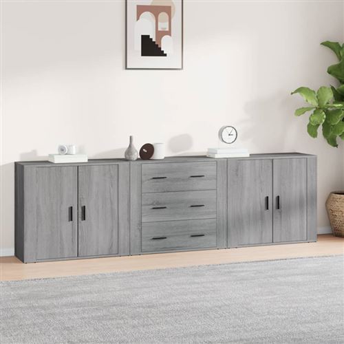 vidaXL Buffets 3 pcs, Meubles de Rangement avec Tiroir, Armoires de Rangement, Organisateur Salon Intérieur, Moderne, Sonoma Gris Bois d'Ingénierie
