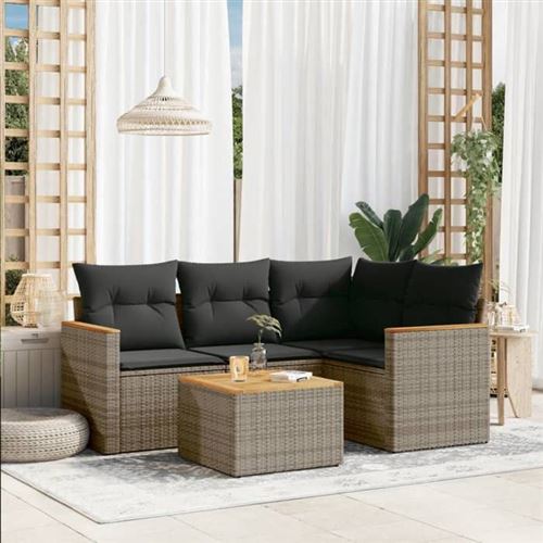  Vidaxl Salon De Jardin 5 Pcs Avec Coussins Gris R&eacute;sine Tress&eacute;e