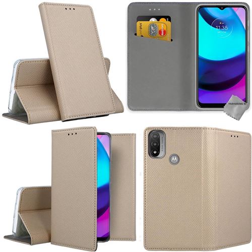 Housse etui portefeuille avec coque intérieure en silicone pour Motorola Moto E20 / E30 / E40 - verre trempe inclus - OR MAGNET - htdmobiles