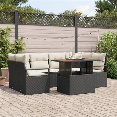 Vidaxl Noir Ensemble De Canapé De Jardin 7 Pc 6 Place Et Crème - Image 2