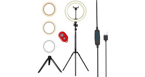 10 pouces selfie ring light avec trépied et support de téléphone portable dimmable led