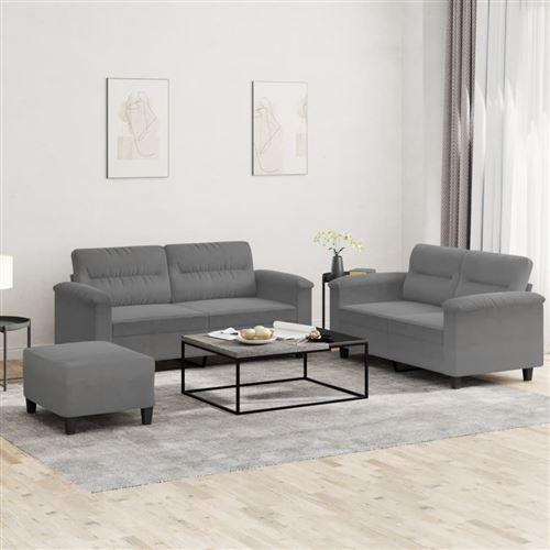 Non Communiqué Gris Foncé Vidaxl 3-Delige Loungeset Met Kussens Microvezelstof Donkergrijs3202322