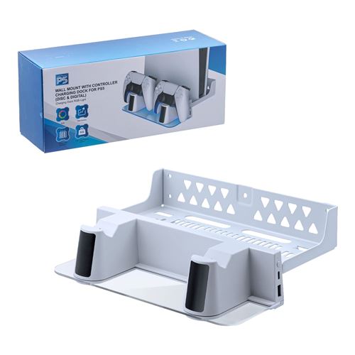 Support mural pour console de jeu Mcbazel avec chargeur double pour manette PS5/PS5 Slim - blanc