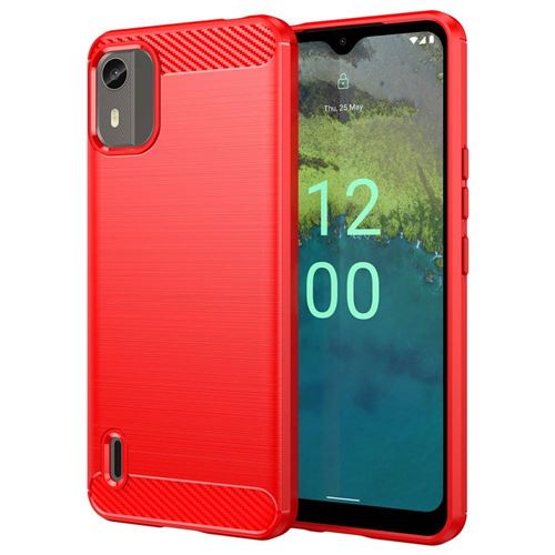 Coque pour Nokia C12 / C12 Pro / C12 Plus - housse etui silicone gel carbone + film ecran - ROUGE - htdmobiles