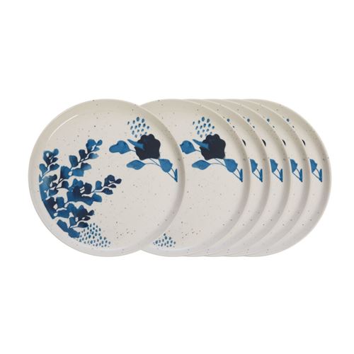 Non Communiqué Bleu Assiette Plate Lison (Lot De 6) - Amadeus - Blanc - Grès