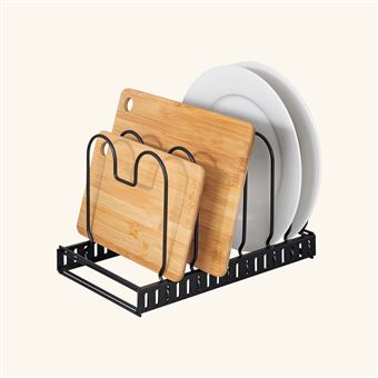 Rangement de placard cuisine - Support pour assiettes et couvercles - Noir